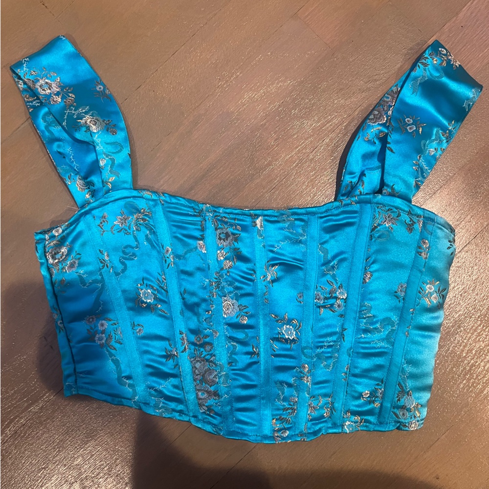 Gold and Blue Satin Corset from Pretty Little Thing Size 4